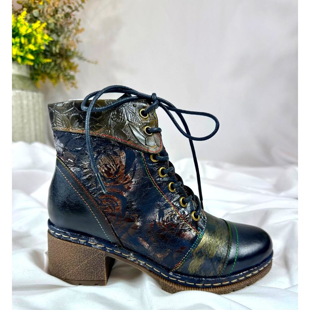 L'Artiste by Spring Step Leather Lace-Up Boots - Fallinluv Navy 35 (5)